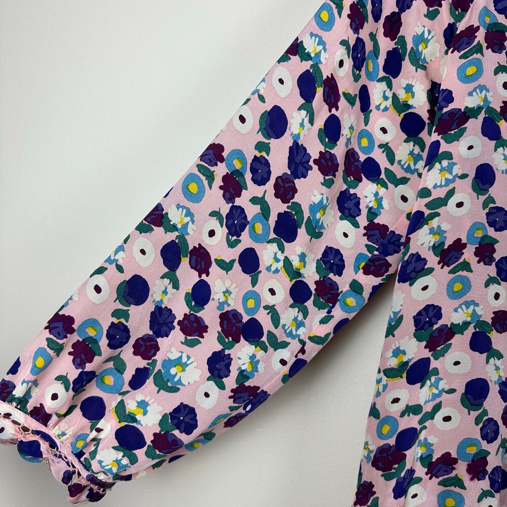 Rebecca Taylor Silk Floral Long Sleeve Blouse Pink Purple Romantic Top Size 4 - Picture 7 of 9